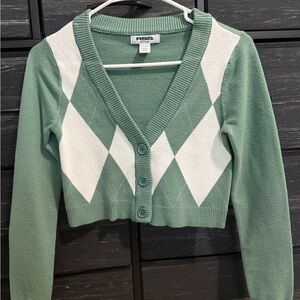 RSQ Mint Green and White Argyle Cardigan